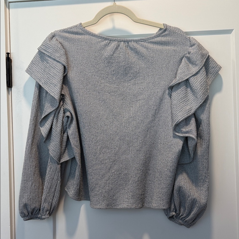Mango Light Gray Ruffle Blouse - Picture 2 of 6